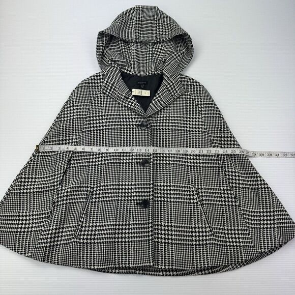 Talbots XS/S Hooded Houndstooth Cape Coat Black White Wool Blend New $199 - Picture 10 of 11